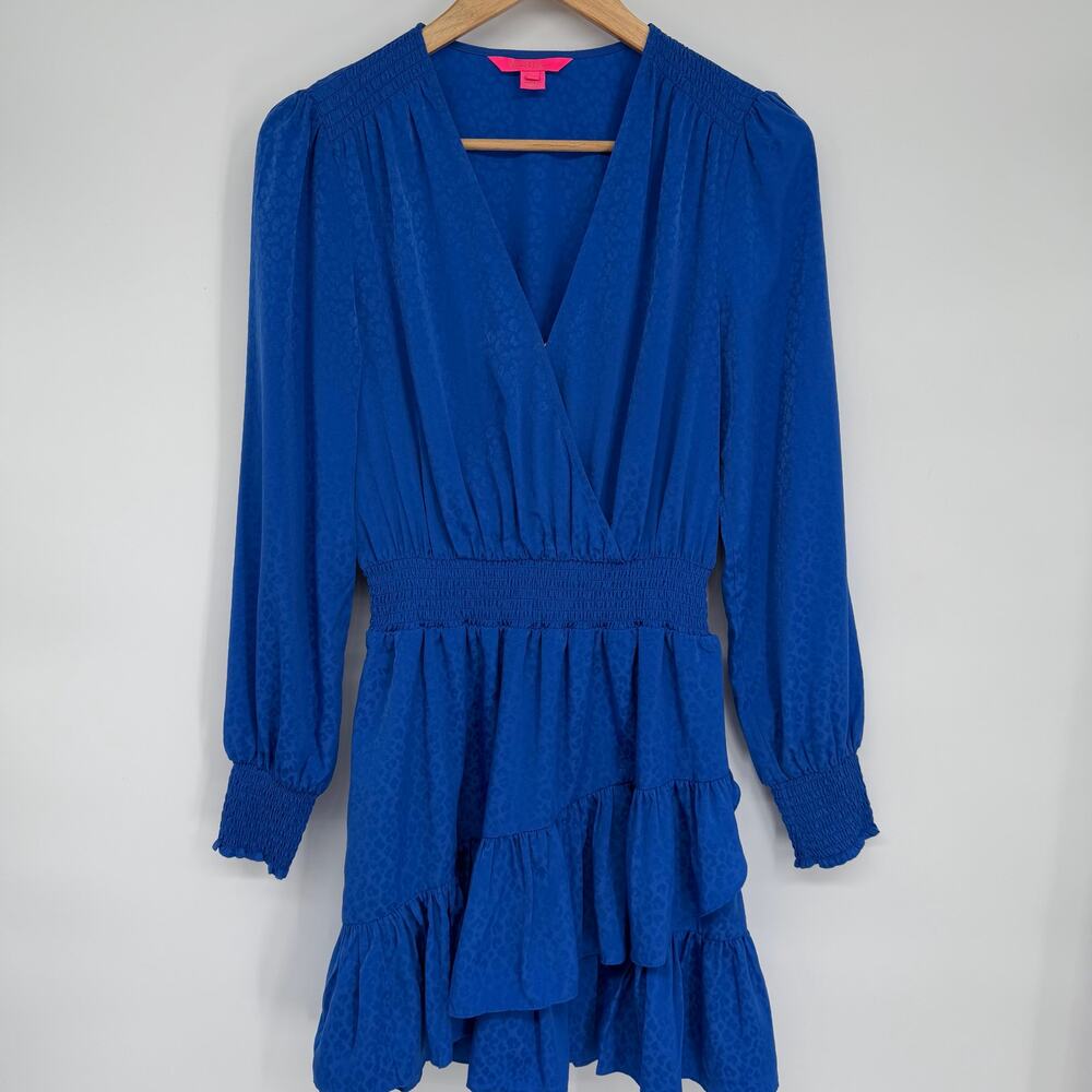 Lilly Pulitzer Cristiana Long Sleeve Dress Women 4 Ikat Blue Daye Night Leopard